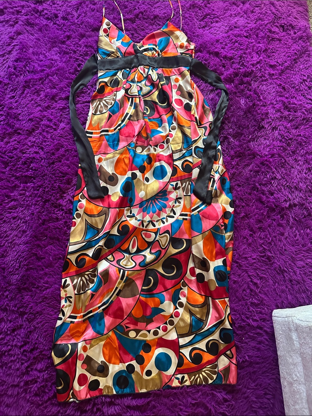 ***VINTAGE Forever Link Multicolor Abstract Maxi Dress with Black Sash